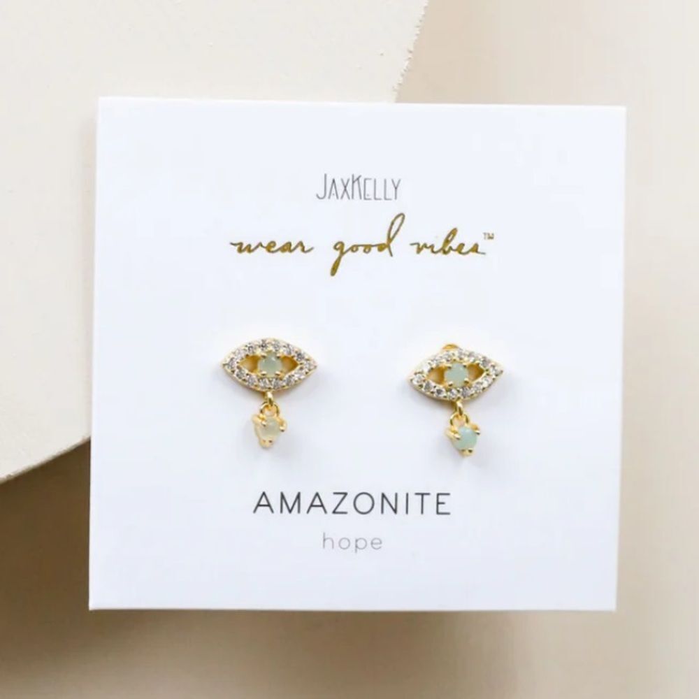 Jax Kelly Amazonite Evil Eye Drop Stud Earrings